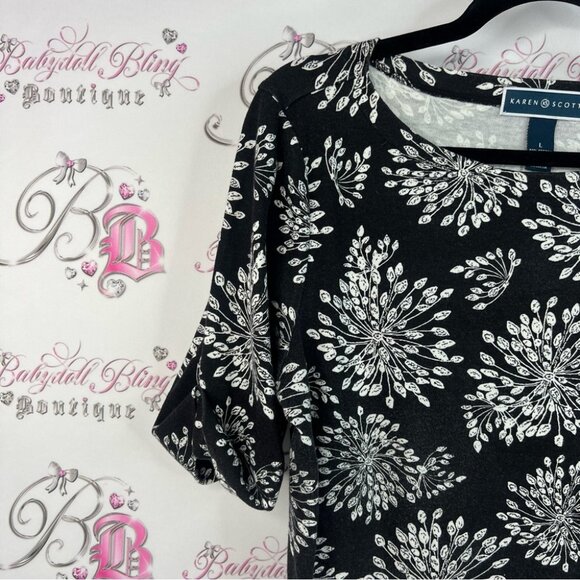 Karen Scott top shirt firework flowers floral  Black and White Floral Blouse - Picture 5 of 14